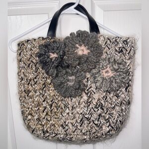 Handcrafted Peggy Sue Anthropology Floral Knit Tote Bag